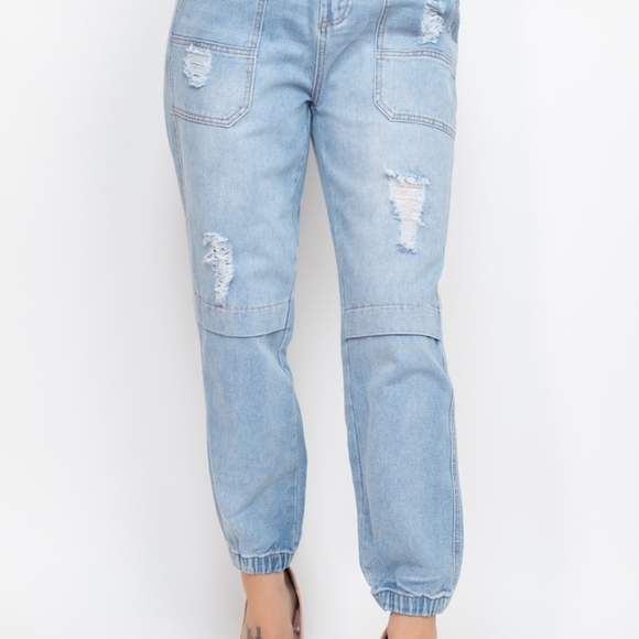 Denim Distressed Joggers - Picture 2 of 6